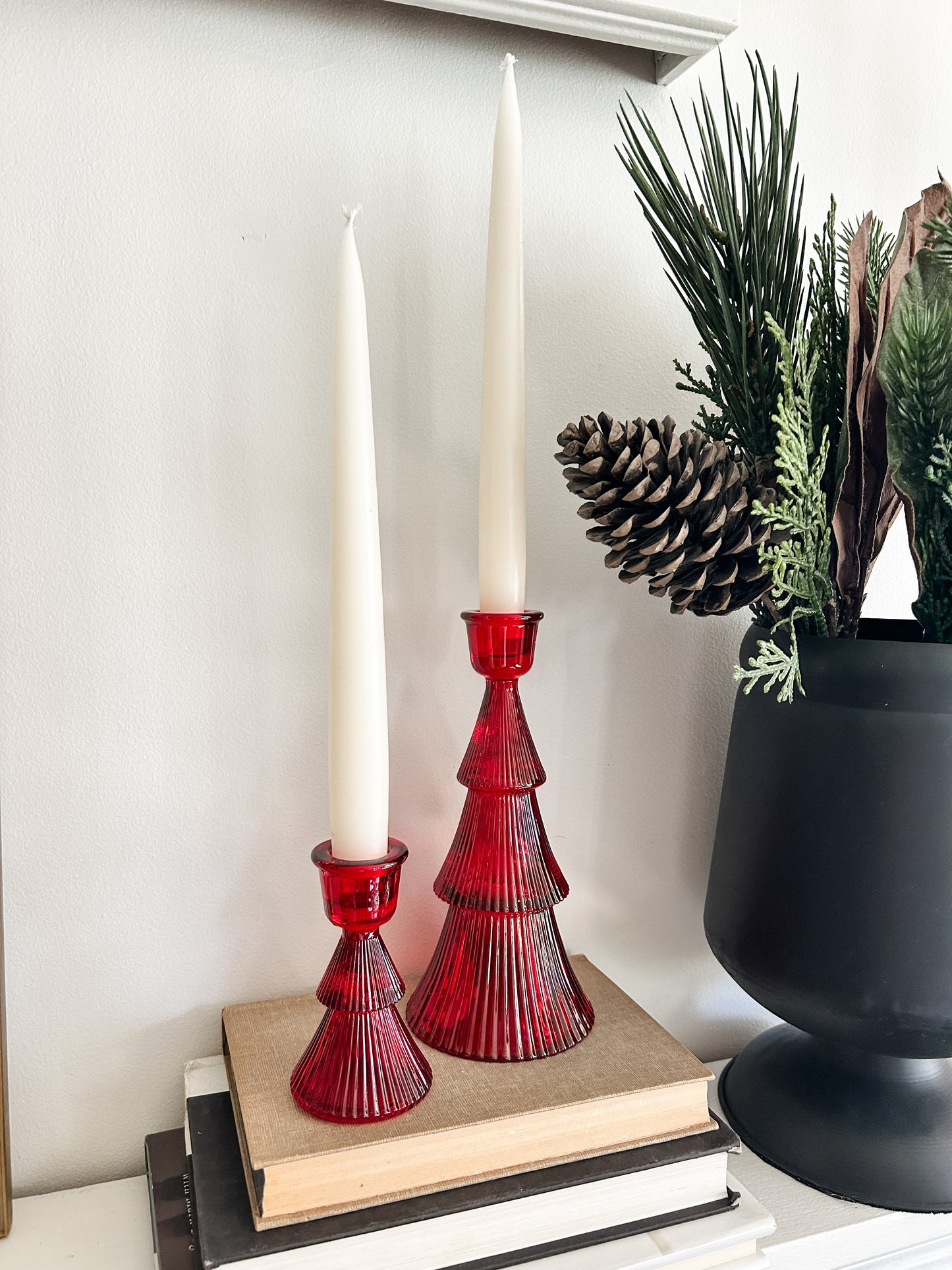 Red Glass Tree Taper Holders