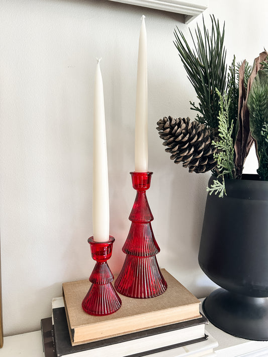 Red Glass Tree Taper Holders
