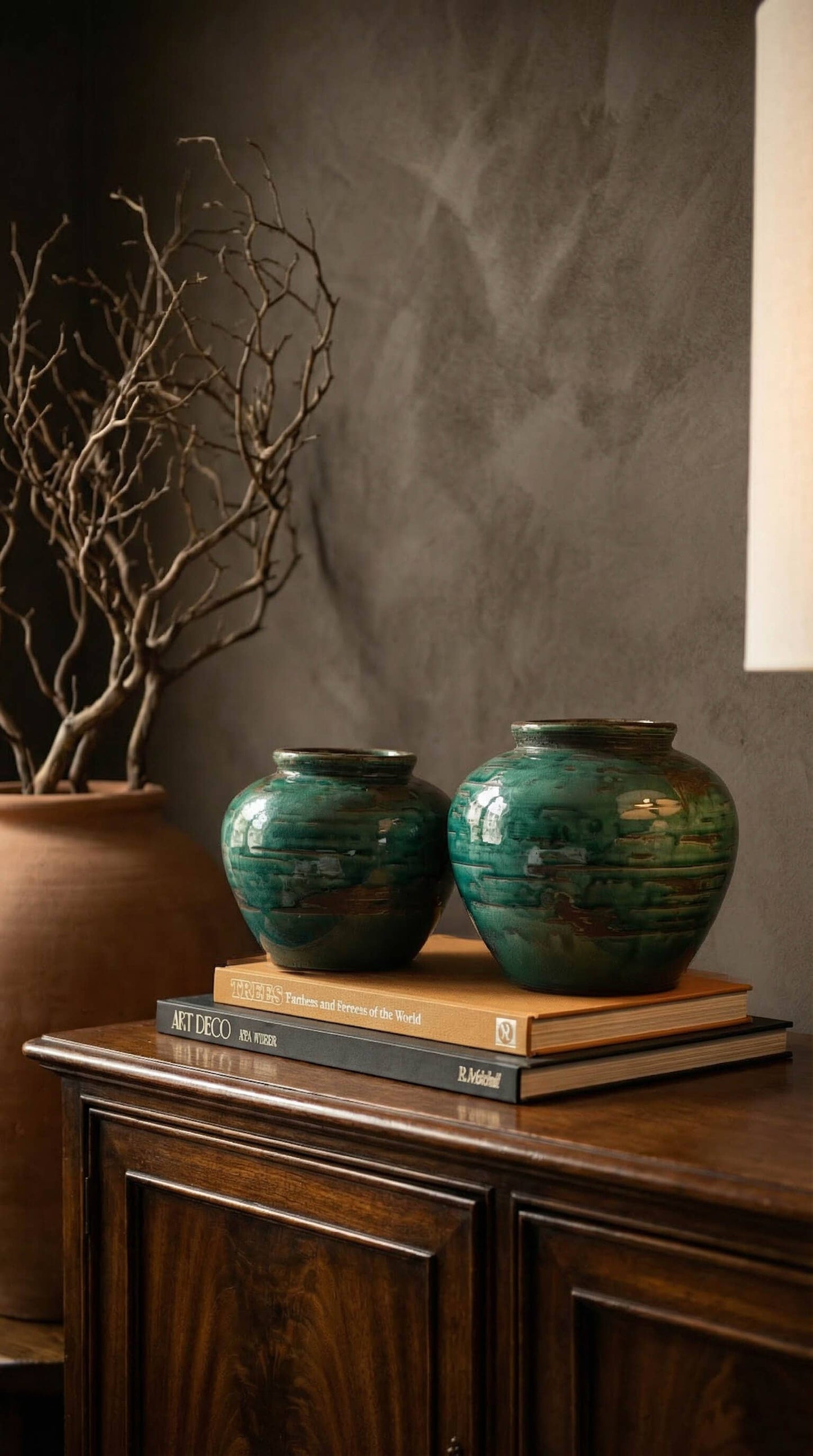 Ceramic Vase, Vintage Style, Emerald Crackle - Selva: Medium