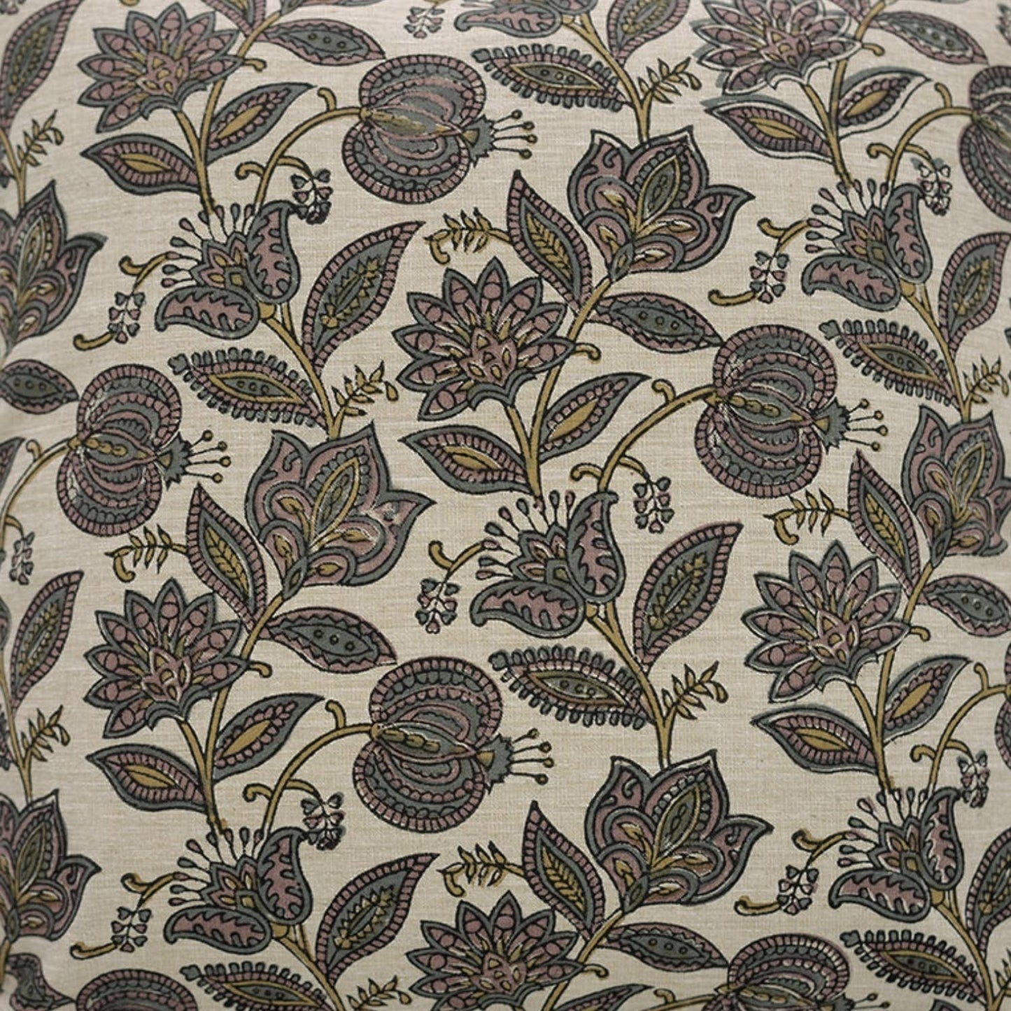 Bernadette Natural Printed Linen Blend Cushion Cover - 18X18