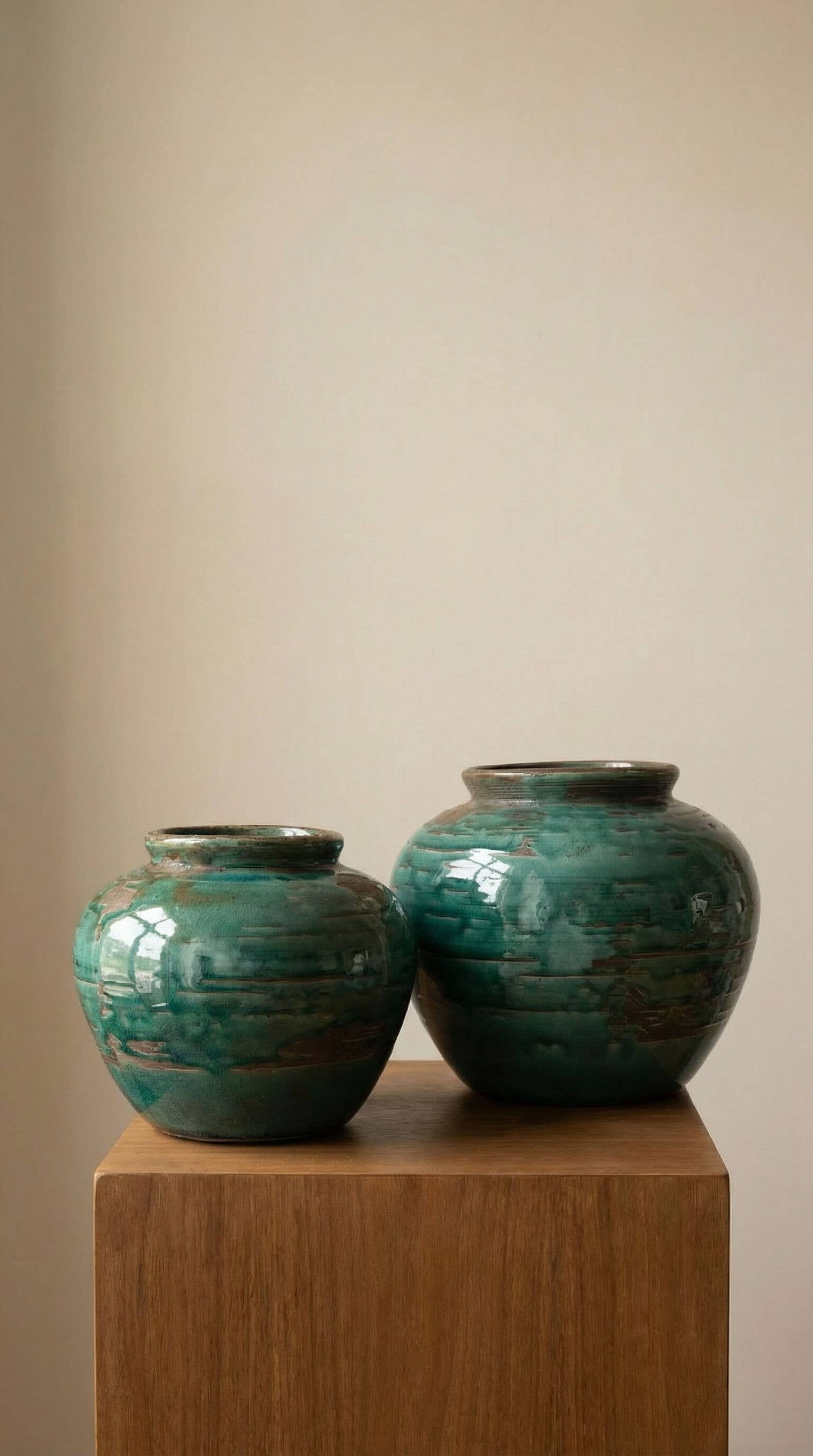 Ceramic Vase, Vintage Style, Emerald Crackle - Selva: Large