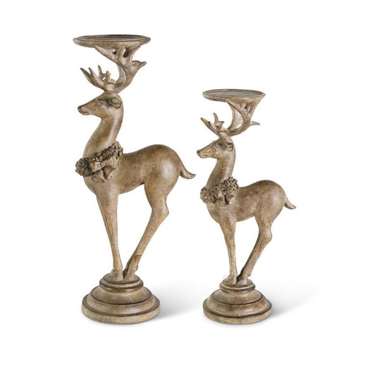 Brown Reindeer Pillar Candle Holder Set