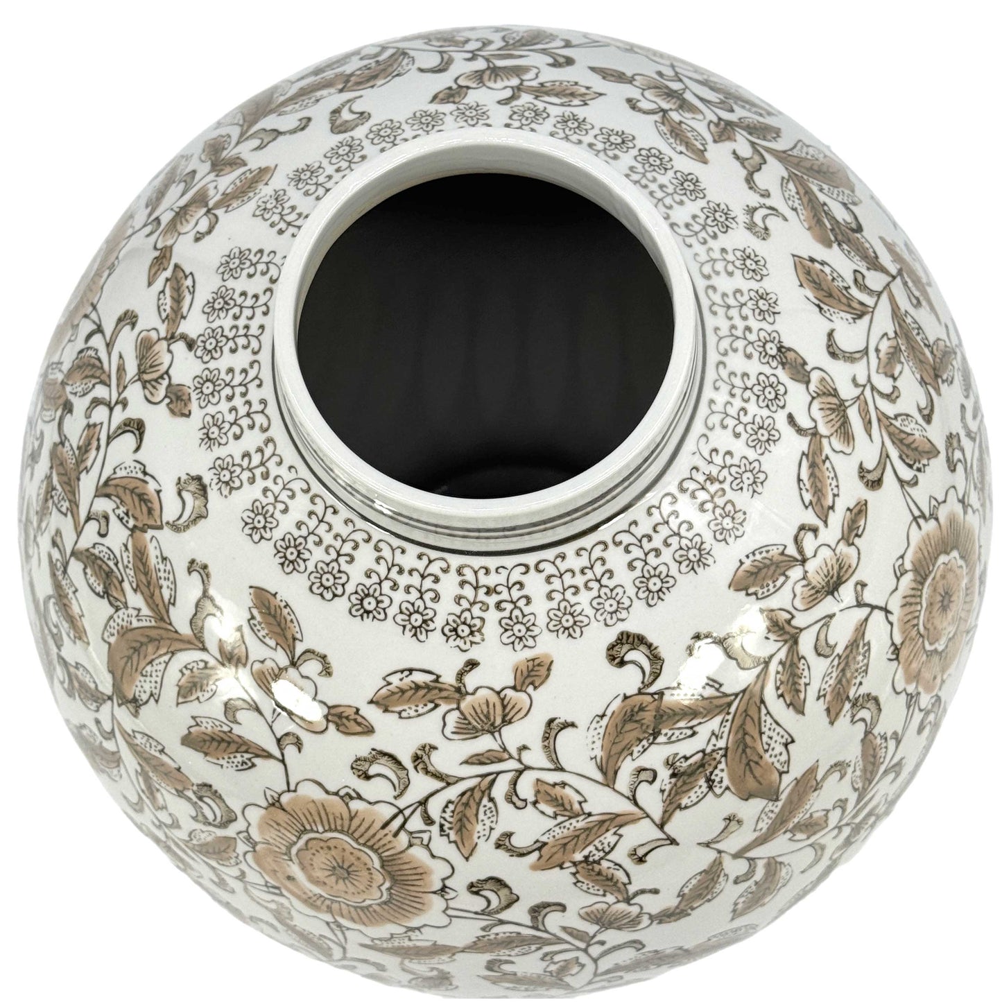 Oversized Ceramic Globe Chinoiserie Vase Flowers-Brown