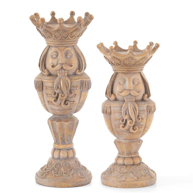 Nutcracker Wood Look Pillar Candle Holders Assorted