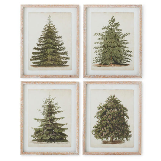 Natural Carved Wood Framed Pine Tree Prints