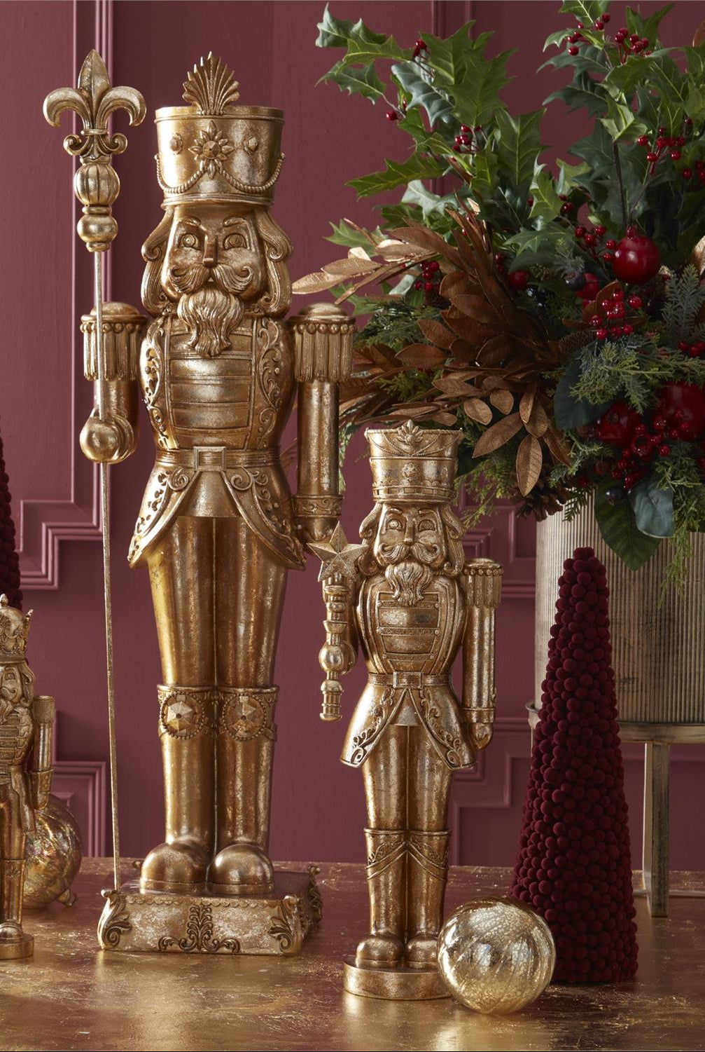 Small Gold Nutcracker with Pinecone Staff