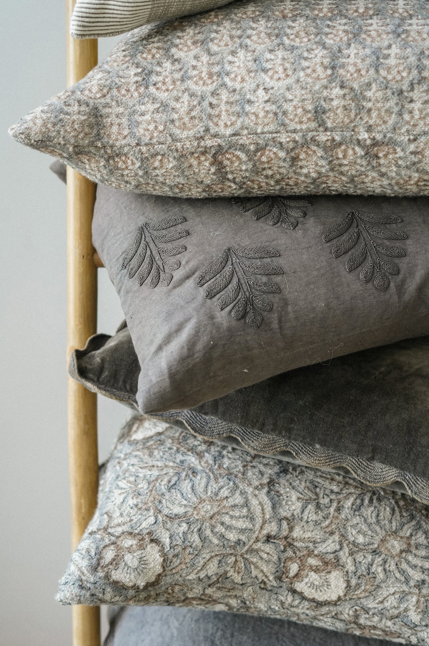 Charcoal Embroidered Orchard Lumbar Pillow