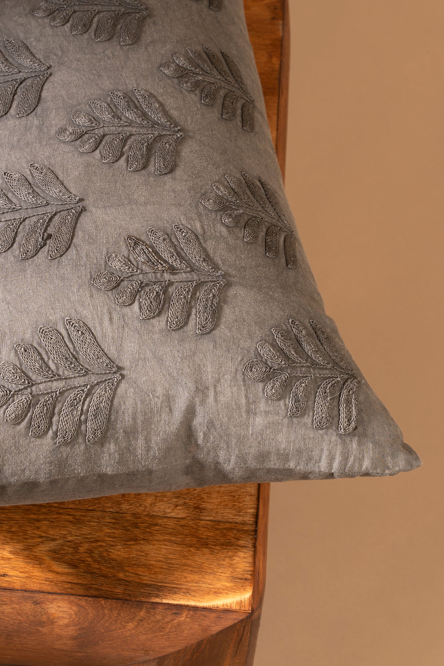 Charcoal Embroidered Orchard Lumbar Pillow