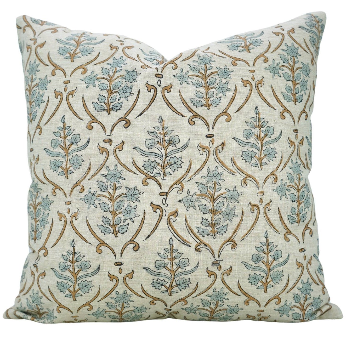 Brynn Block Print Linen Blend Pillow Cover- 18x18 Inch