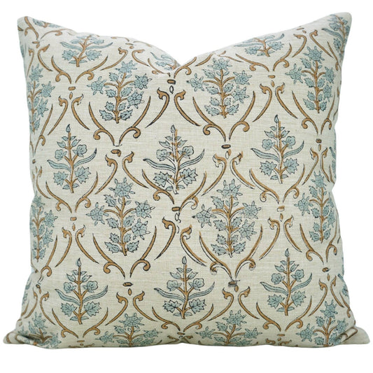 Brynn Block Print Linen Blend Pillow Cover- 18x18 Inch