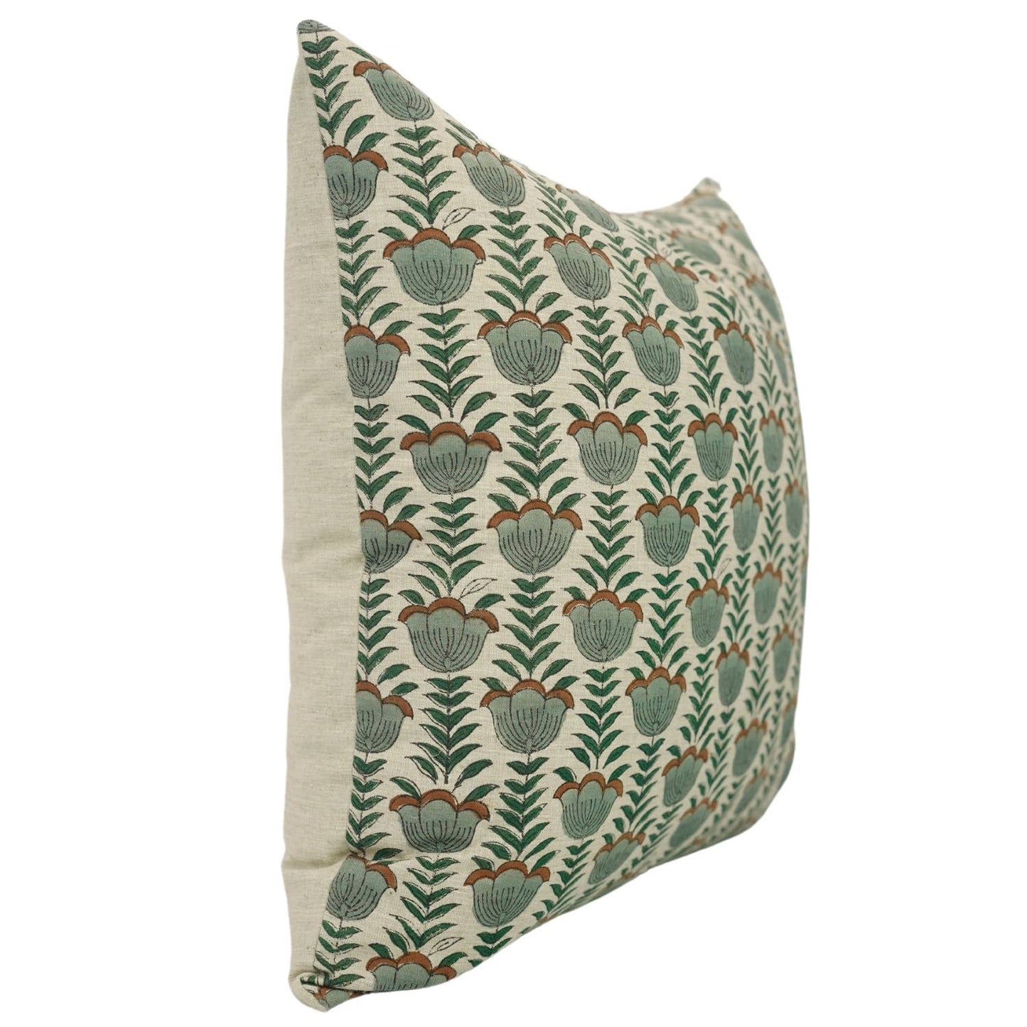 Tulipa Block Print Linen Blend Pillow Cover -18X18