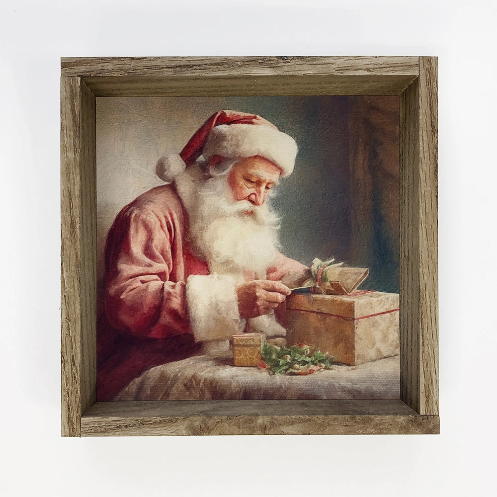 Vintage Making A List Santa Framed Art Print- 20" x 20"