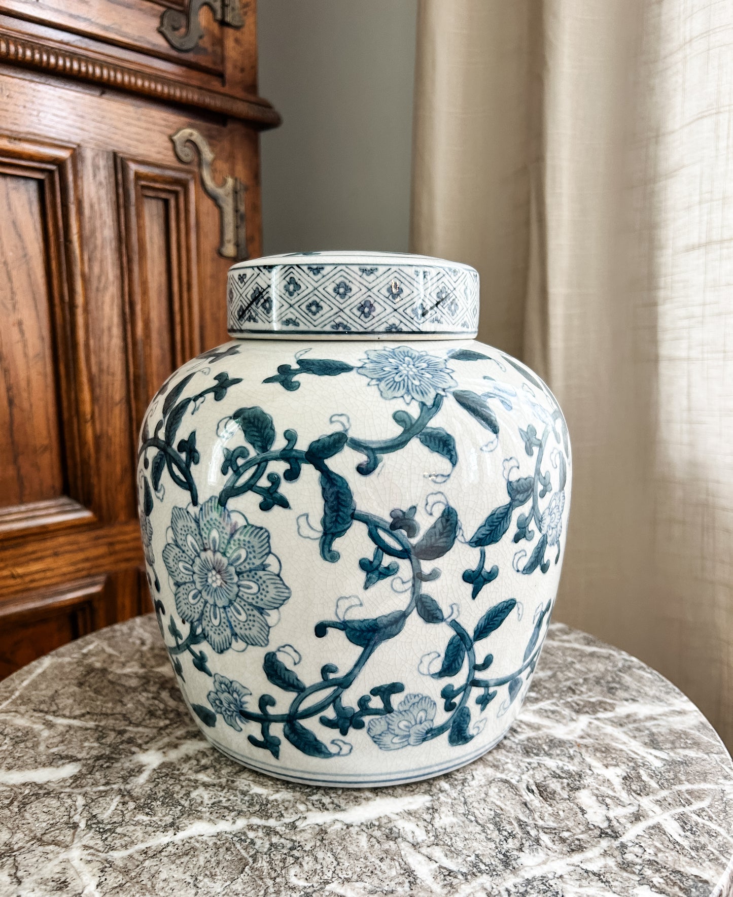 Large Blue Floral Ginger Jar