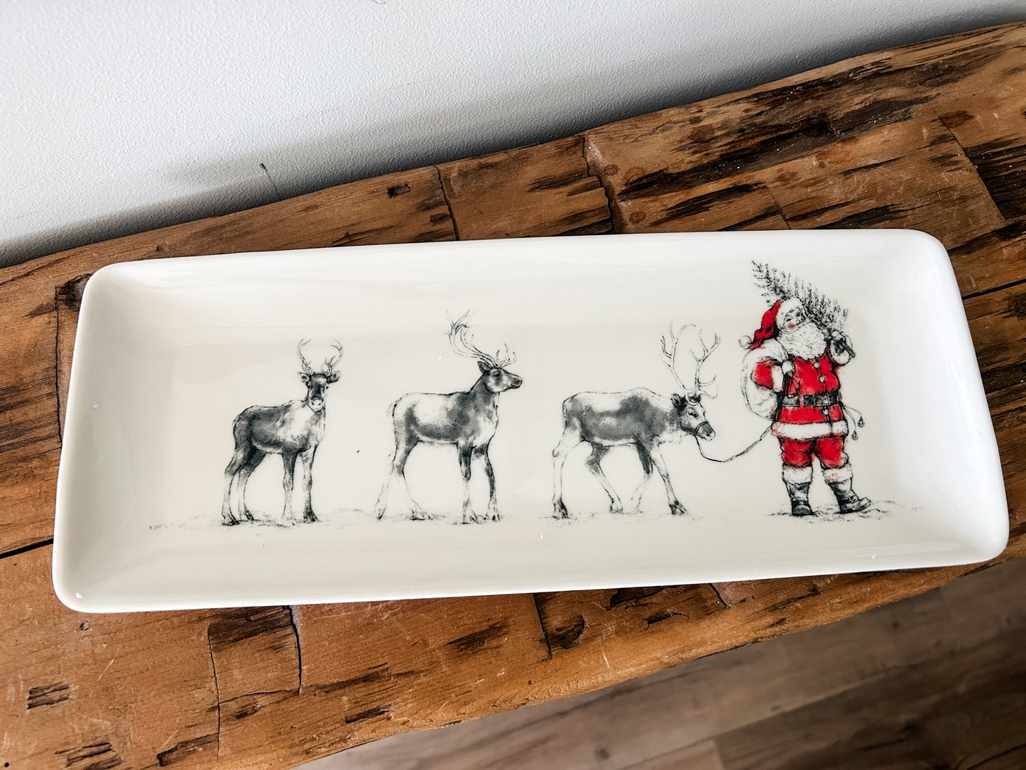 Santa Leading The Reindeer Rectangle Tray