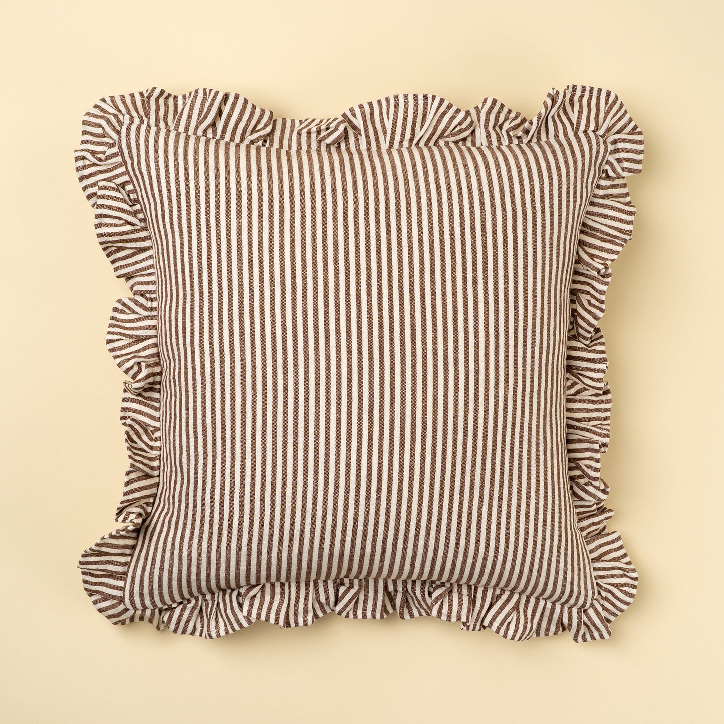 Brown Thin Stripe Ruffle Pillow