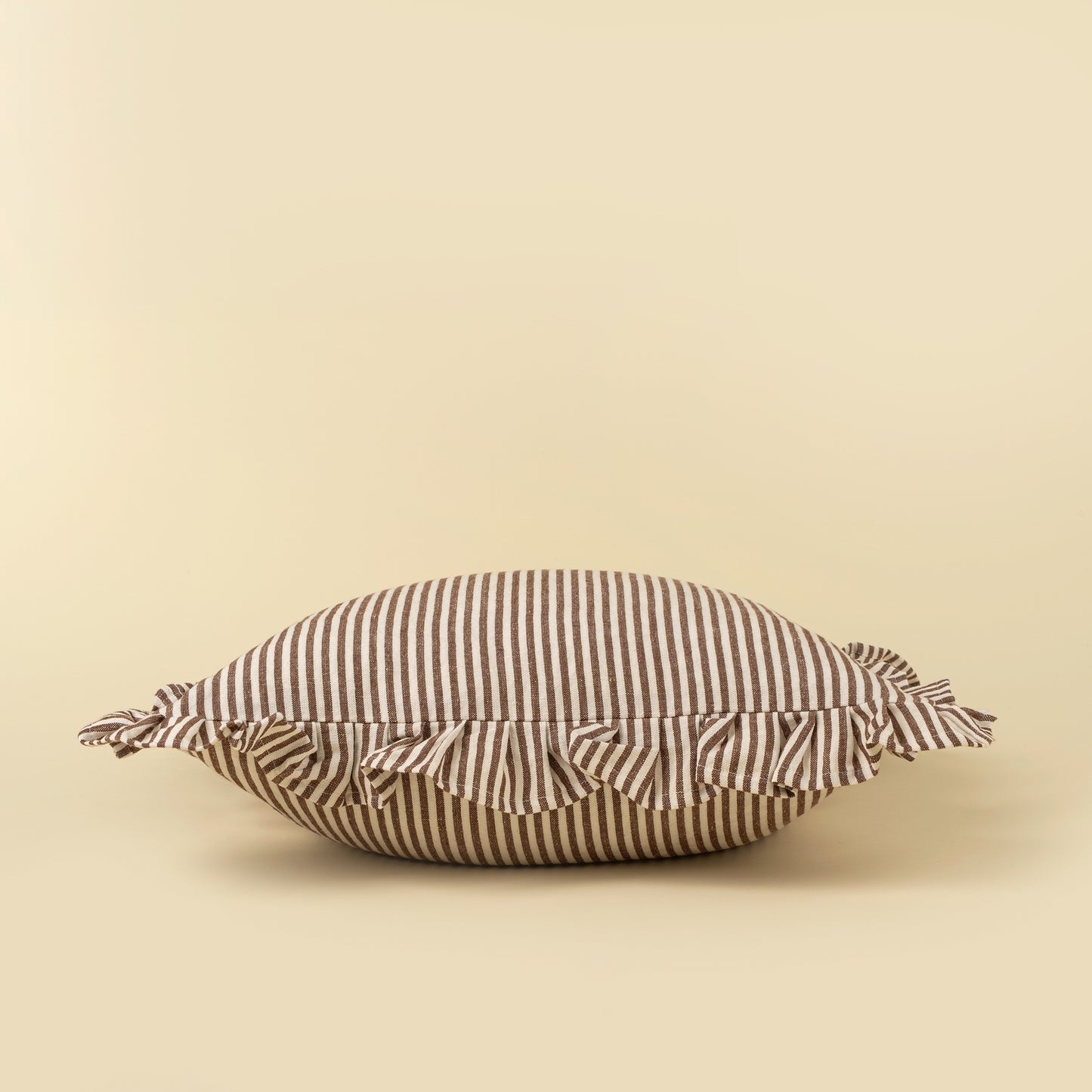 Brown Thin Stripe Ruffle Pillow