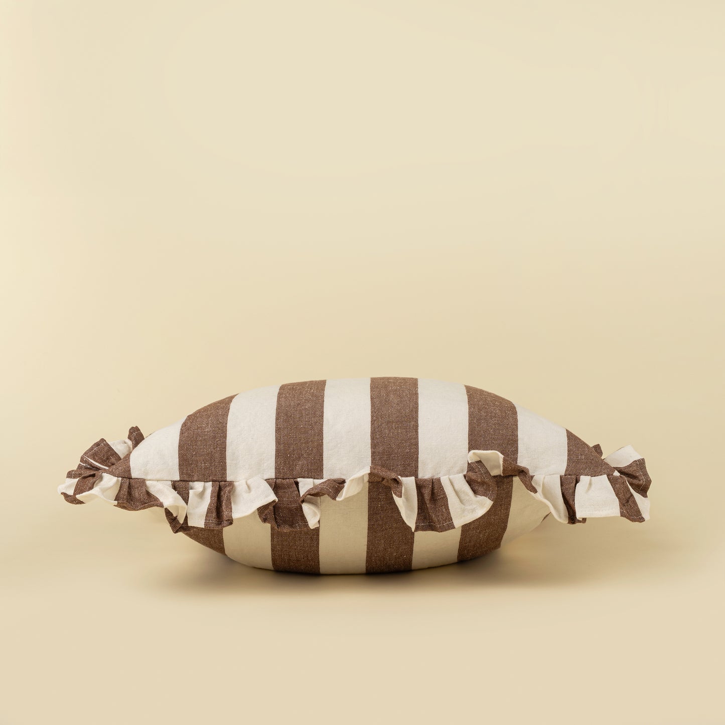 Thick Brown Stripe Ruffle Pillow