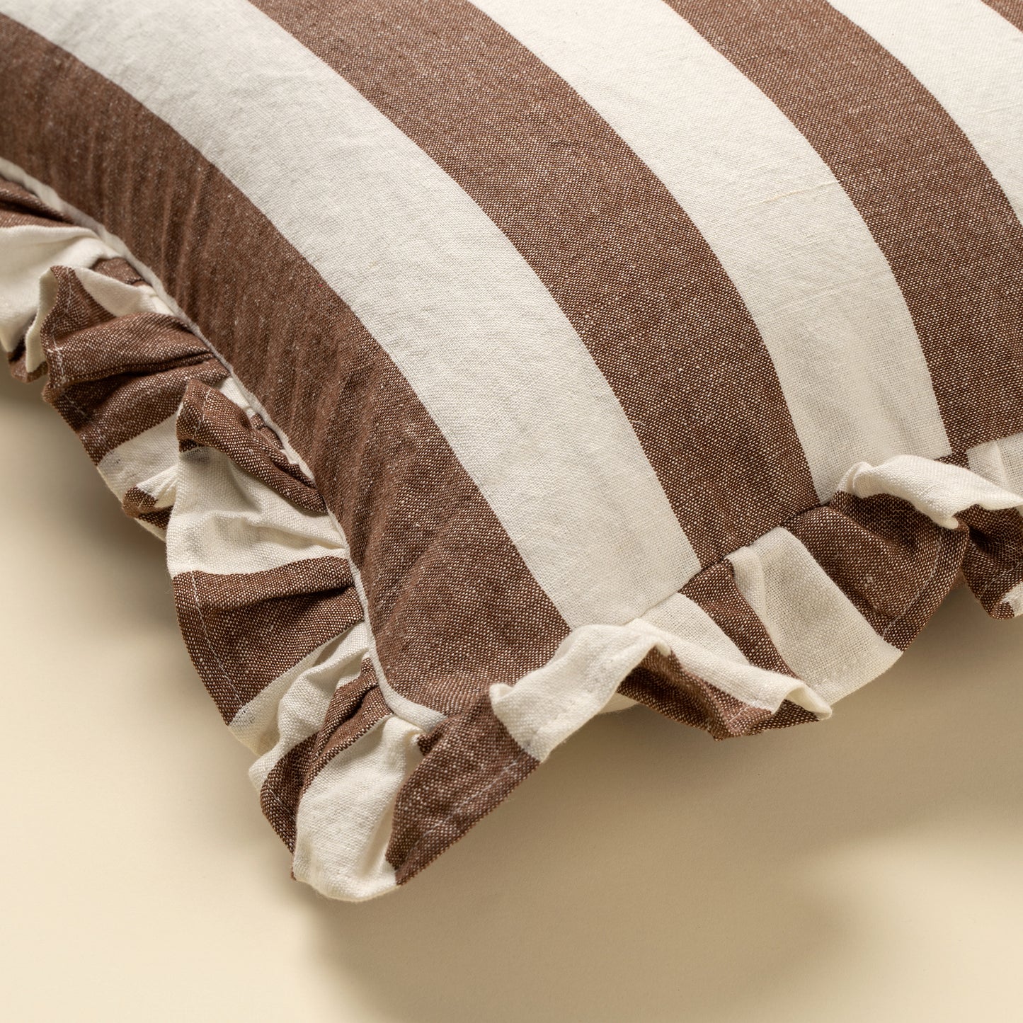 Thick Brown Stripe Ruffle Pillow