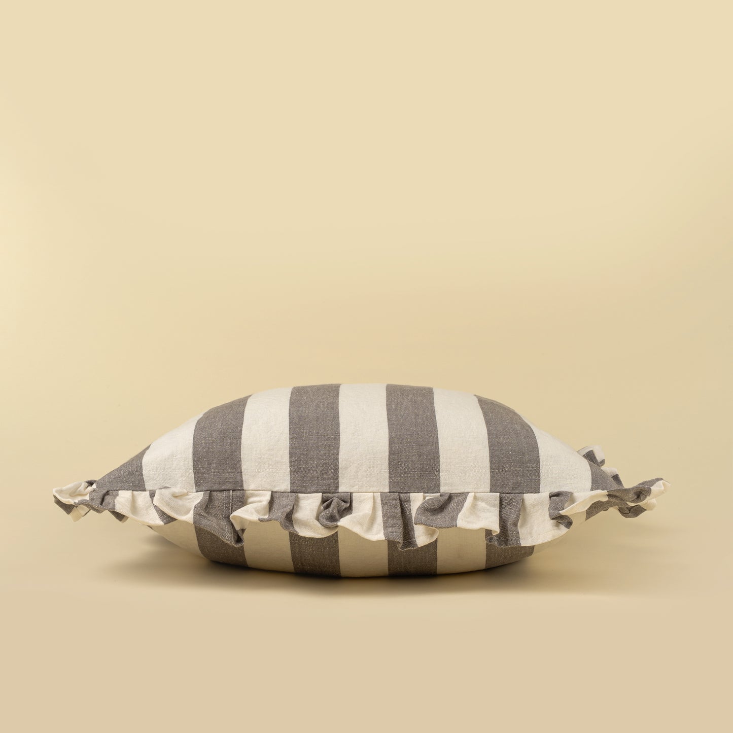 Thick Grey Stripe Ruffle Pillow