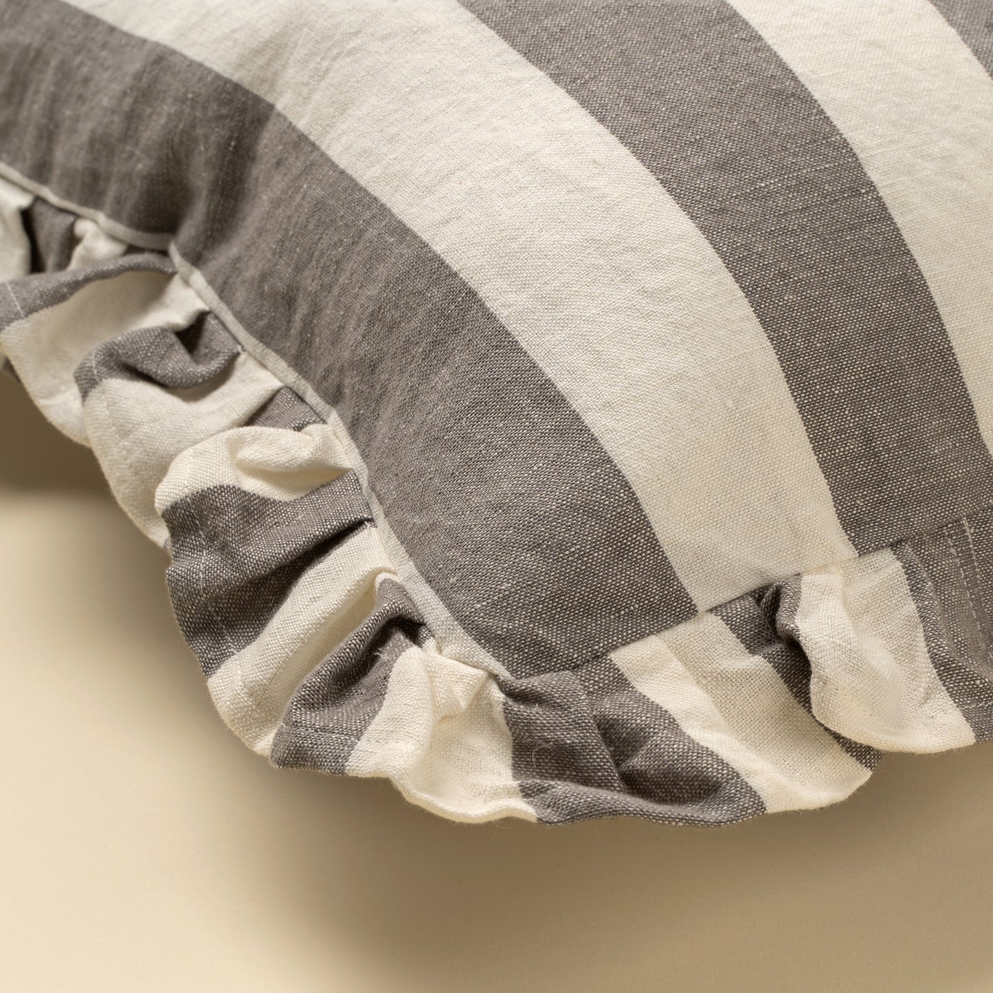 Thick Grey Stripe Ruffle Pillow