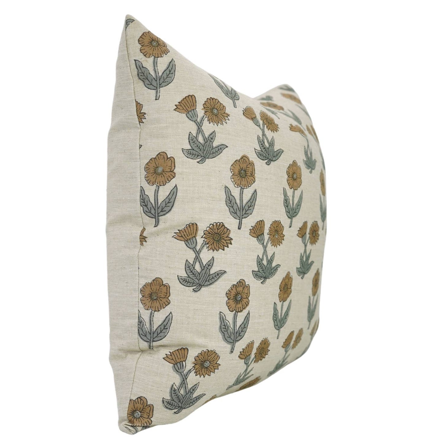 Daisy Block Print Linen Blend Pillow Cover - 18X18