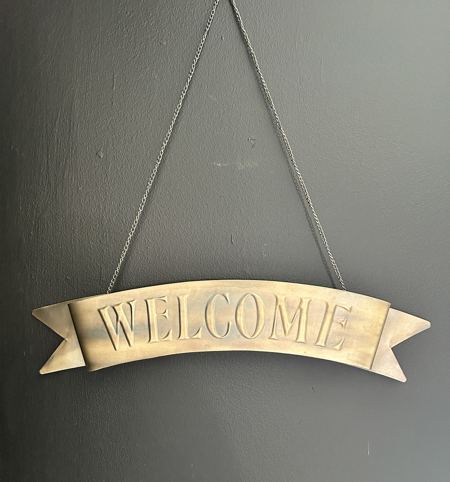 Welcome Antique Brass Sign