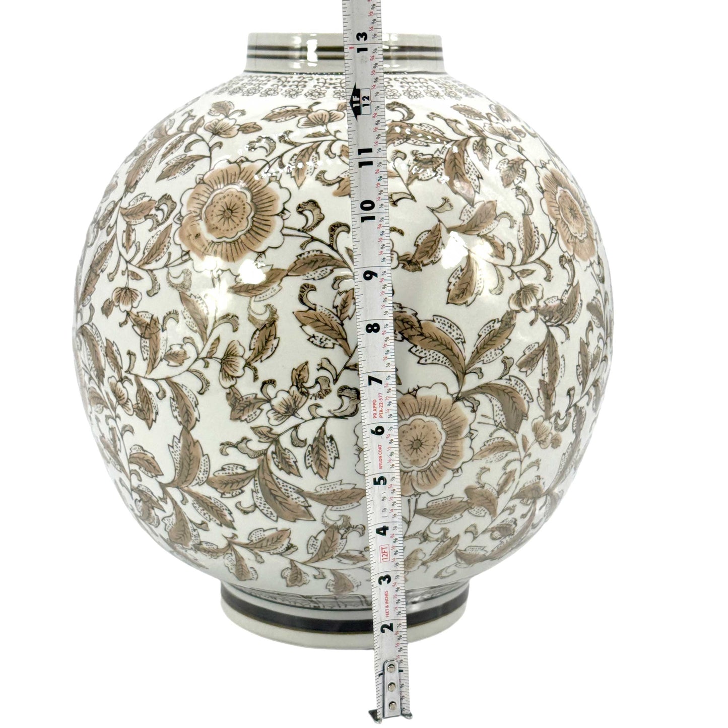 Oversized Ceramic Globe Chinoiserie Vase Flowers-Brown