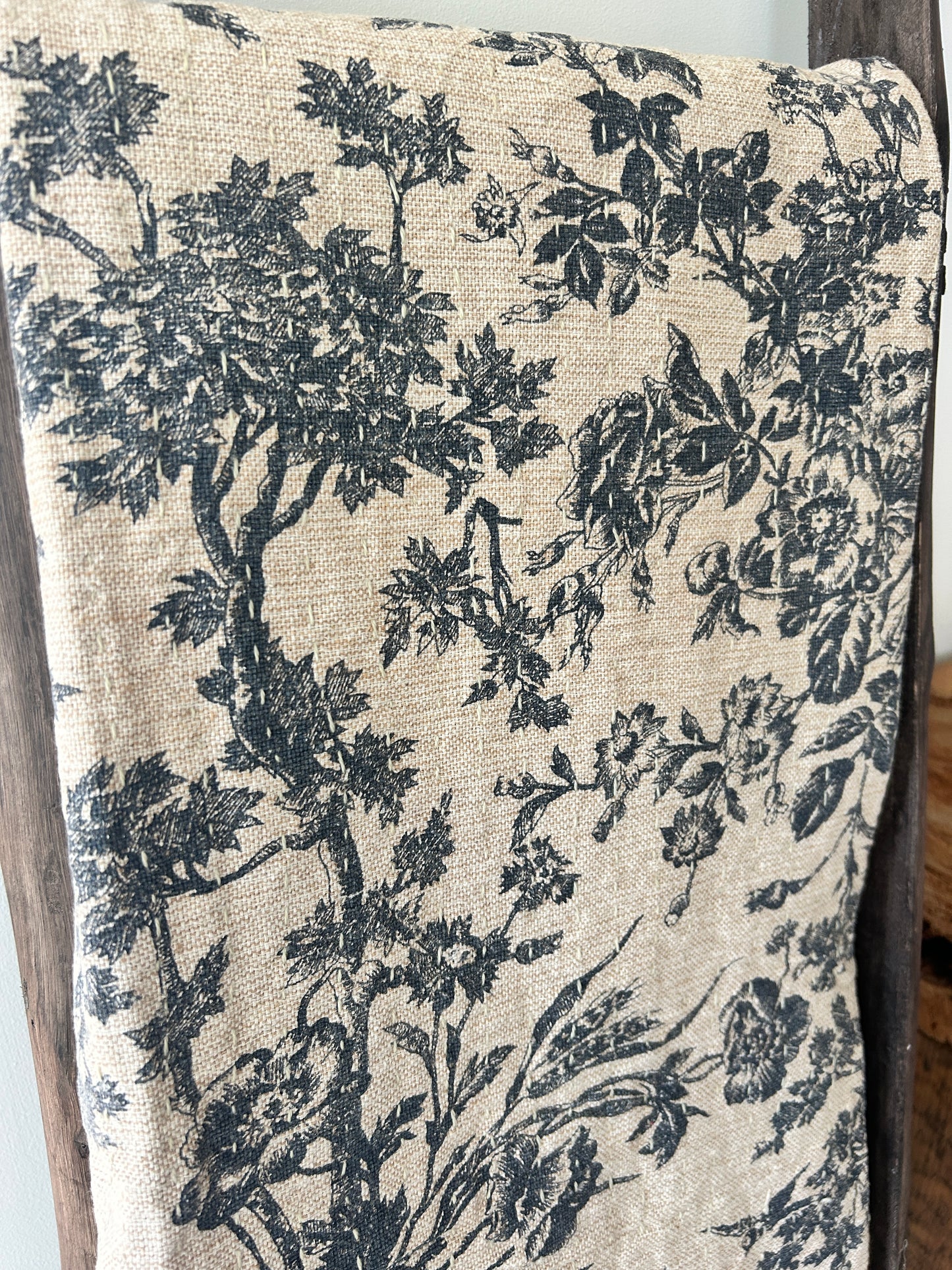 Toile Hand Embroidered Kantha Quilt
