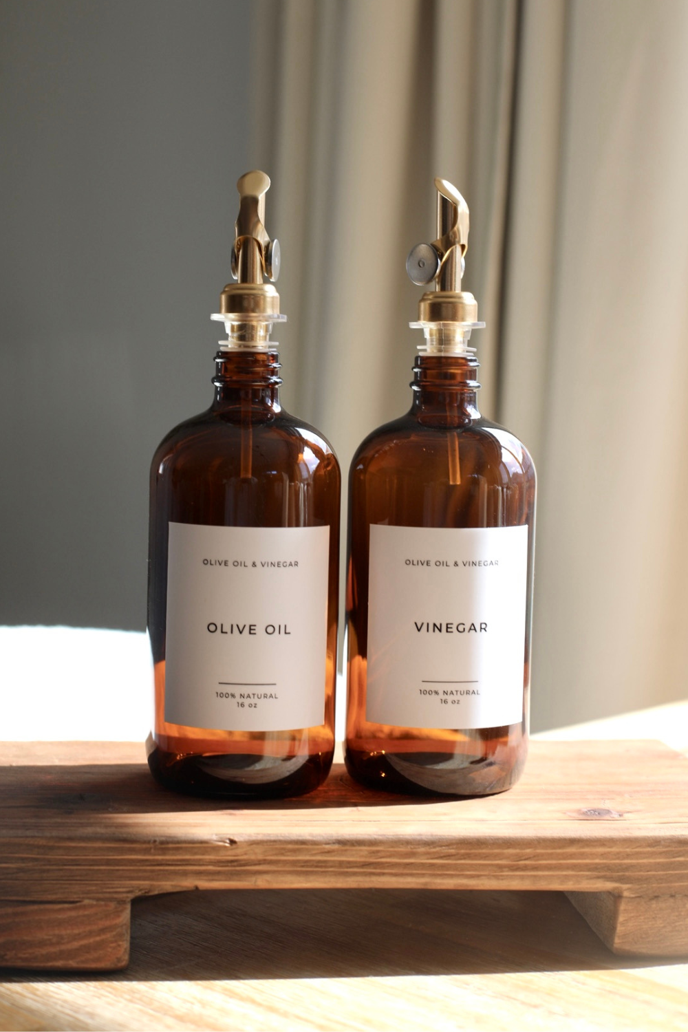 Glass Dispenser Amber Olive Oil & Vinegar Refillable Bottles: Vinegar