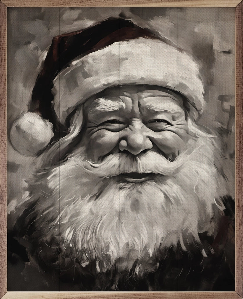 Black & White Santa Wood Art Print- 16" x 20"