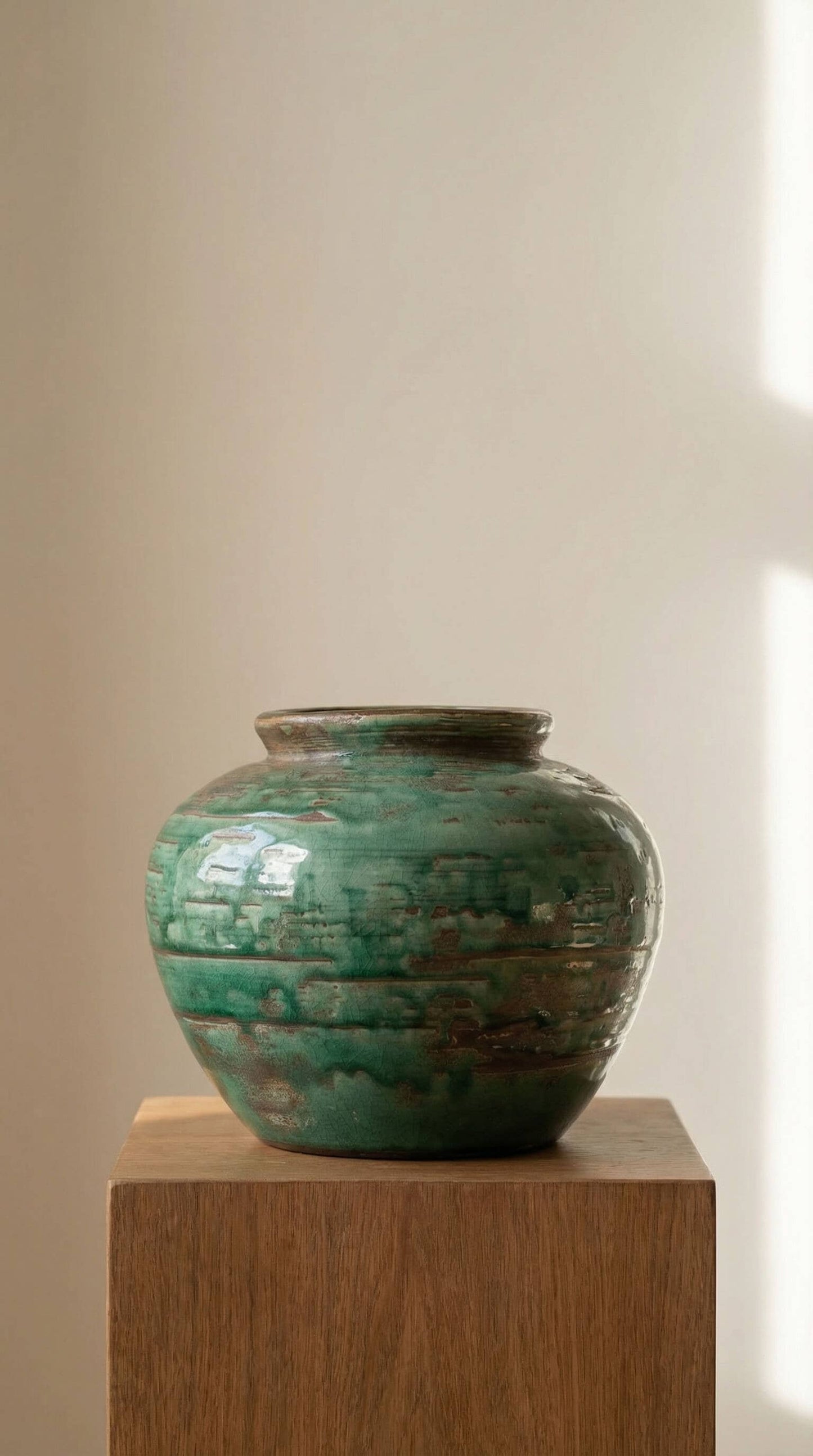 Ceramic Vase, Vintage Style, Emerald Crackle - Selva: Medium
