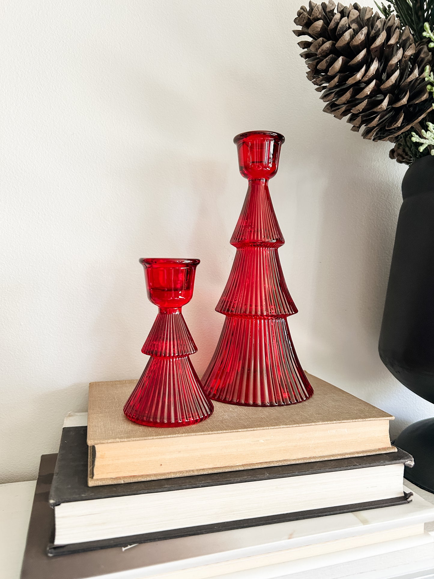 Red Glass Tree Taper Holders