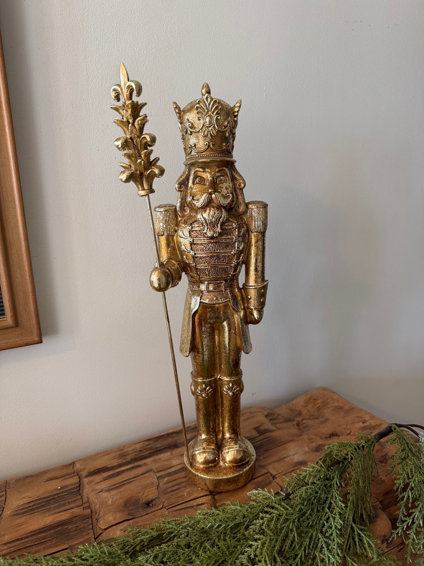 Small Gold Nutcracker with Pinecone Staff