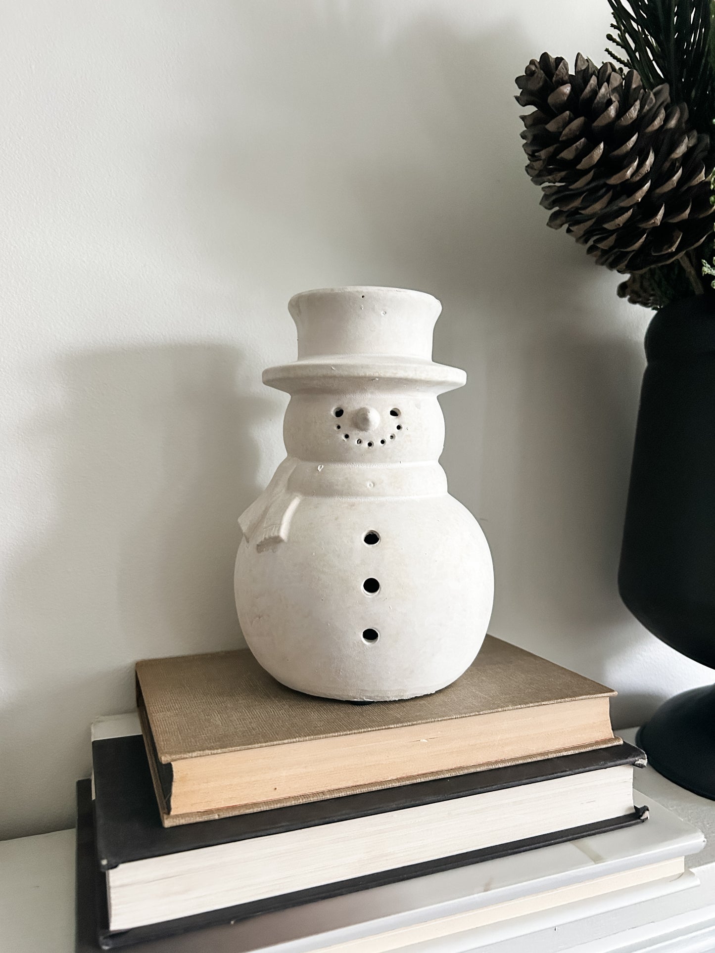 Small Whitewash Terracotta Snowman