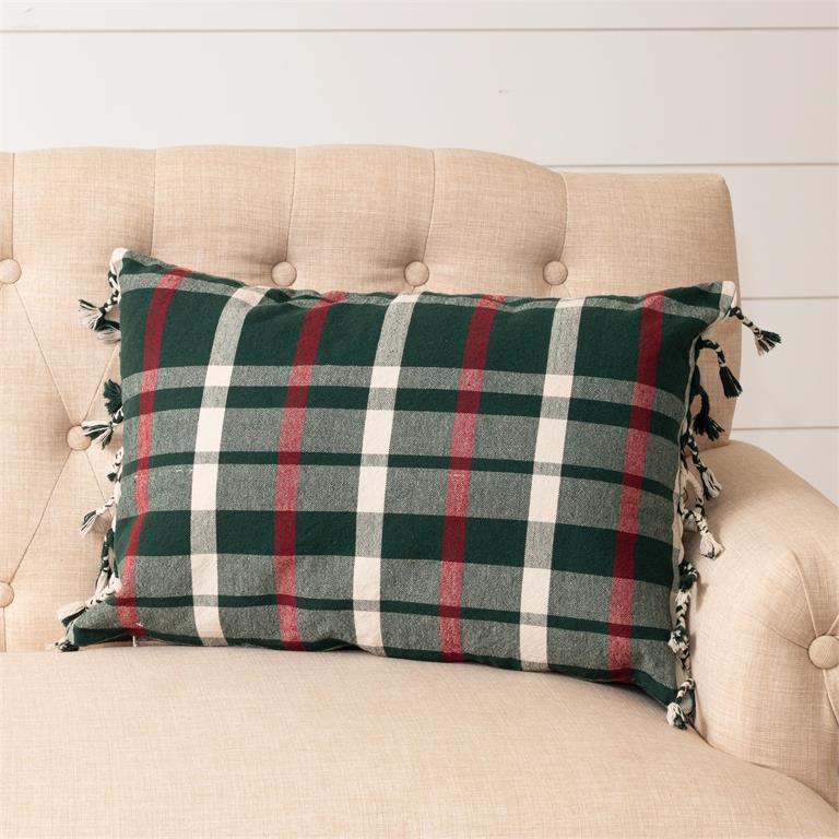 Forest Green & Plaid Lumbar Pillow