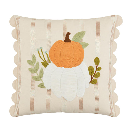 Embroidered Scallop Pumpkin Square Pillow