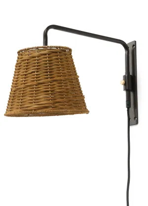 Black Iron & Rattan Wall Sconce