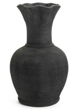 Ruffle Black Burnt Terracotta Vase