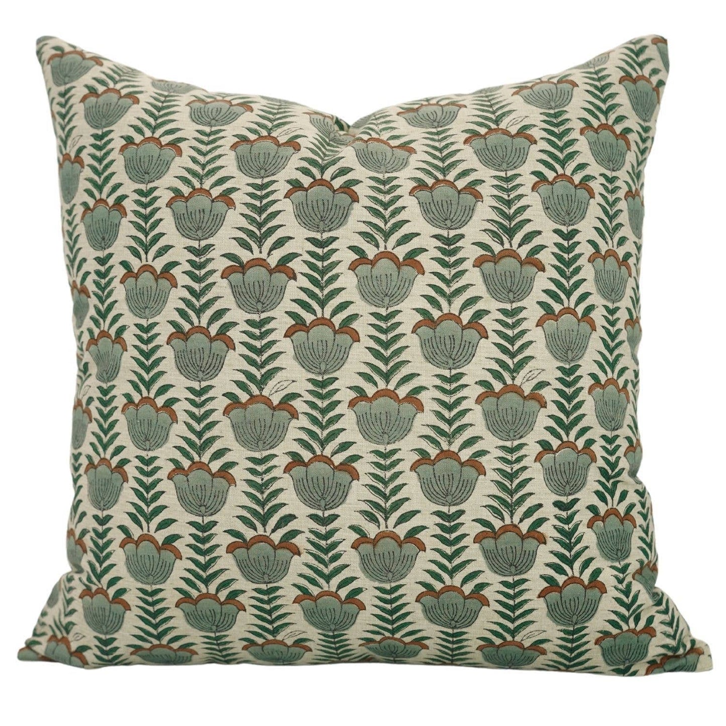 Tulipa Block Print Linen Blend Pillow Cover -18X18
