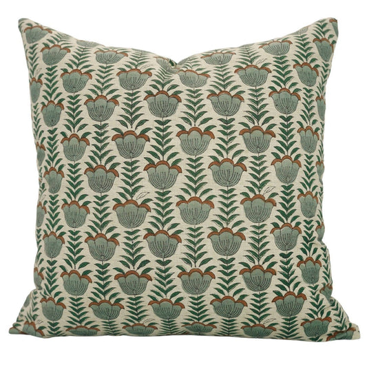 Tulipa Block Print Linen Blend Pillow Cover -18X18