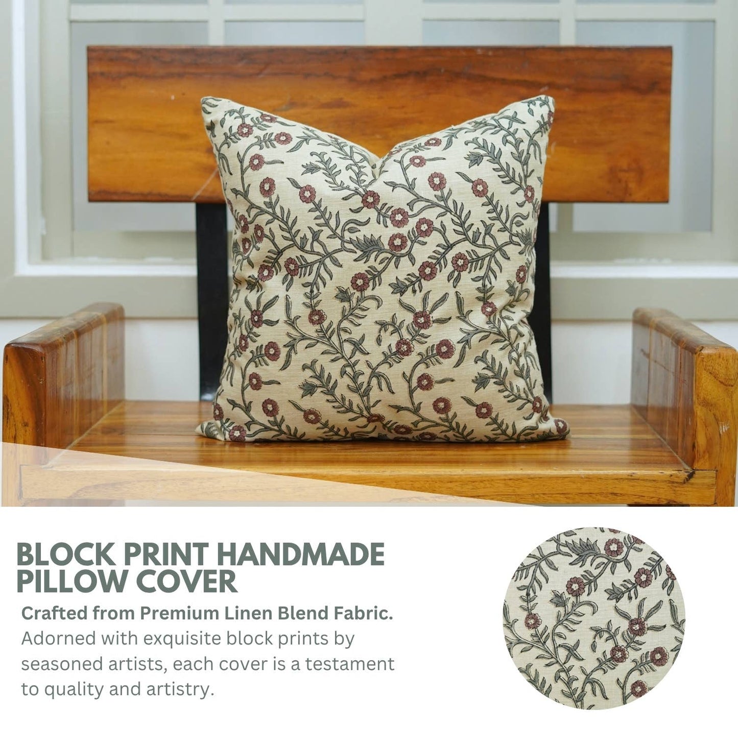 Louisa Block Print Linen Blend Pillow Cover - 18X18