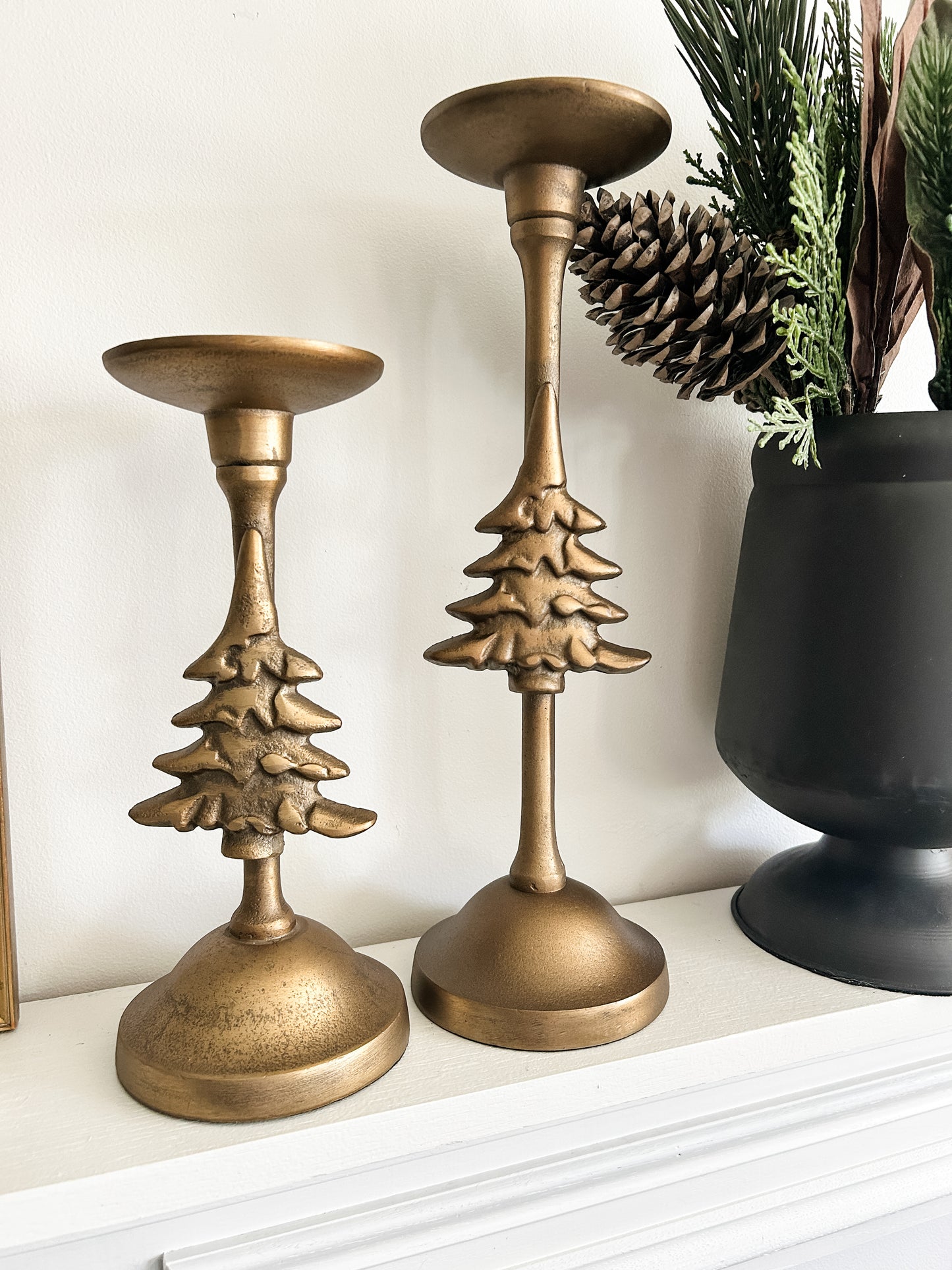 Antiqued Taper Pillar Tree Candle Holders