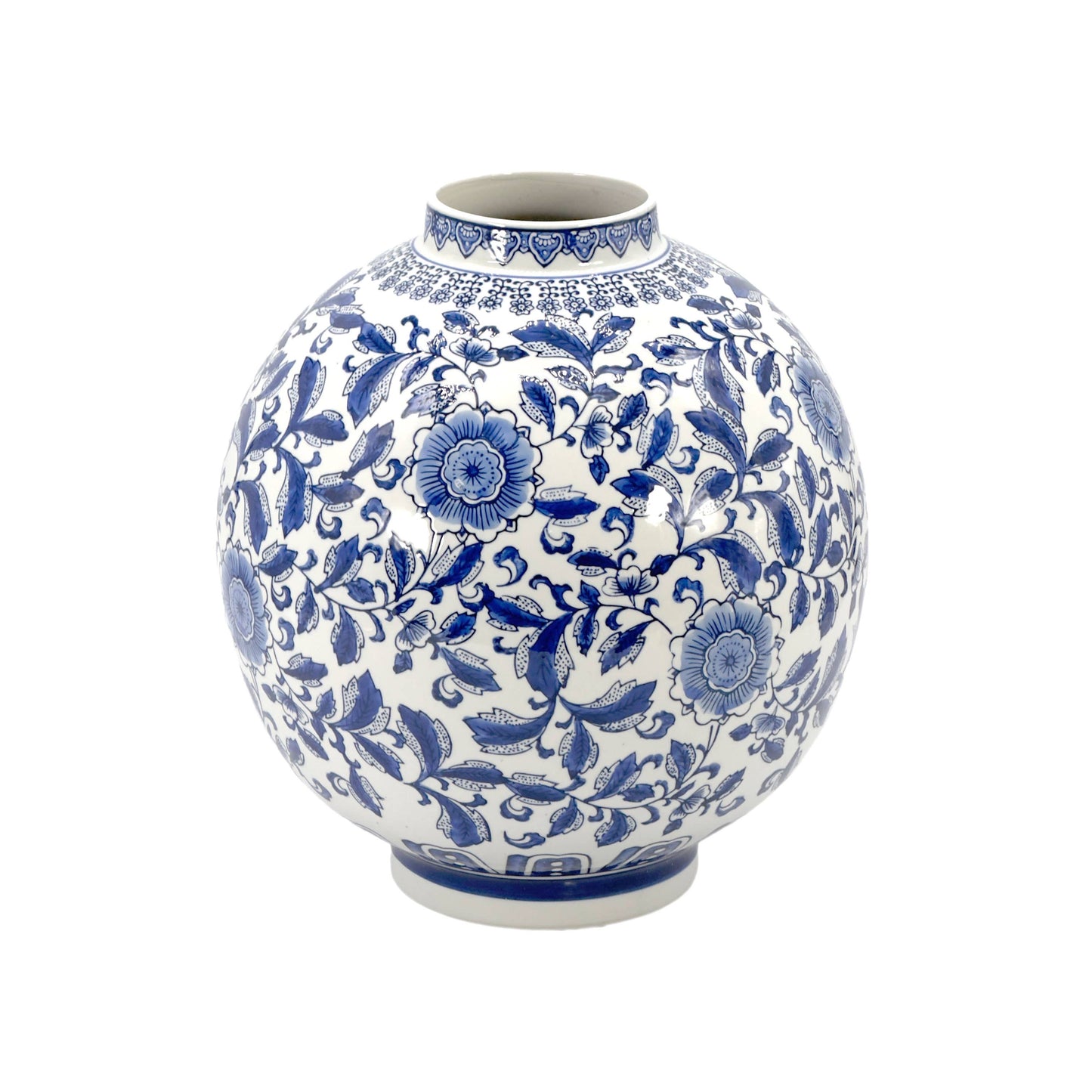 12" Dia Ceramic Globe Chinoiserie Vase Flowers & Home Decor: Blue & White
