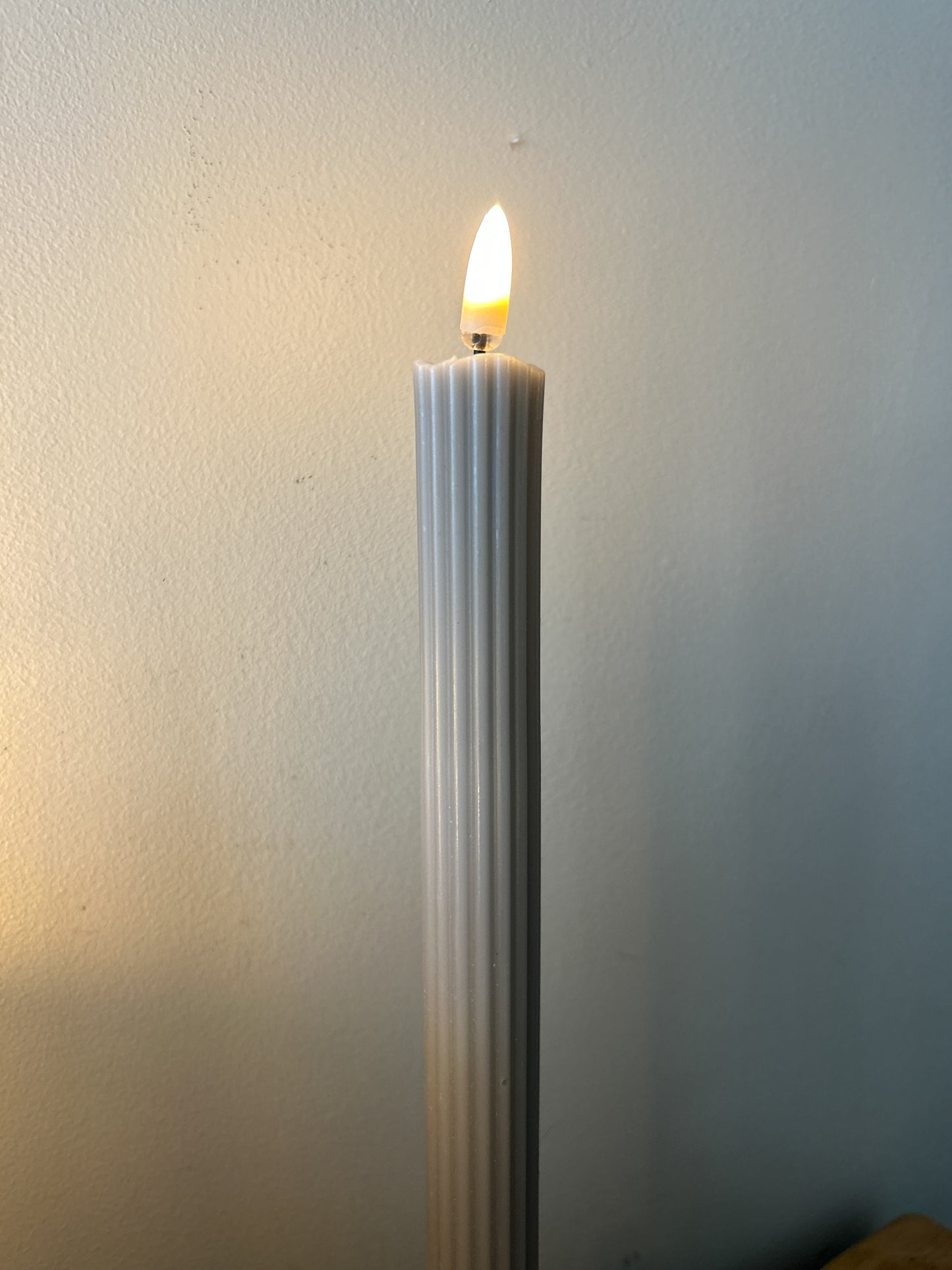 Grey Fluted Wax 10" Taper Battery Operated Set