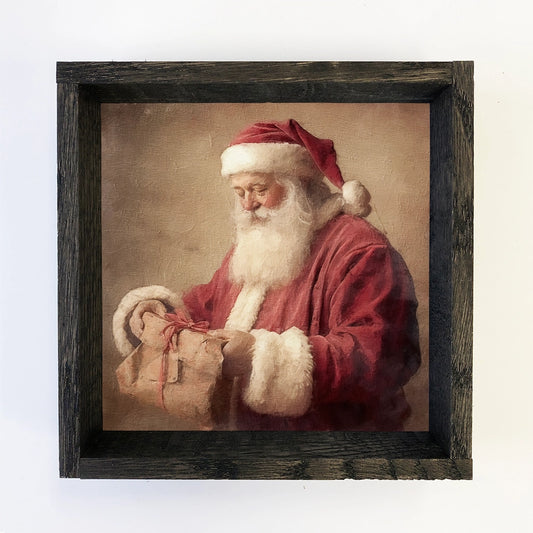 Vintage Wrapping Presents Santa Framed Art Print- 15" x 15"