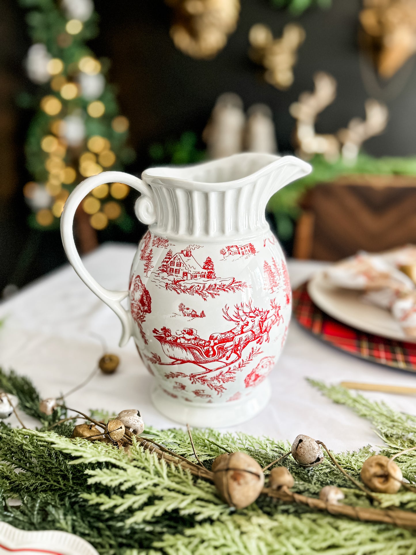 Classic Christmas Toile Pitcher