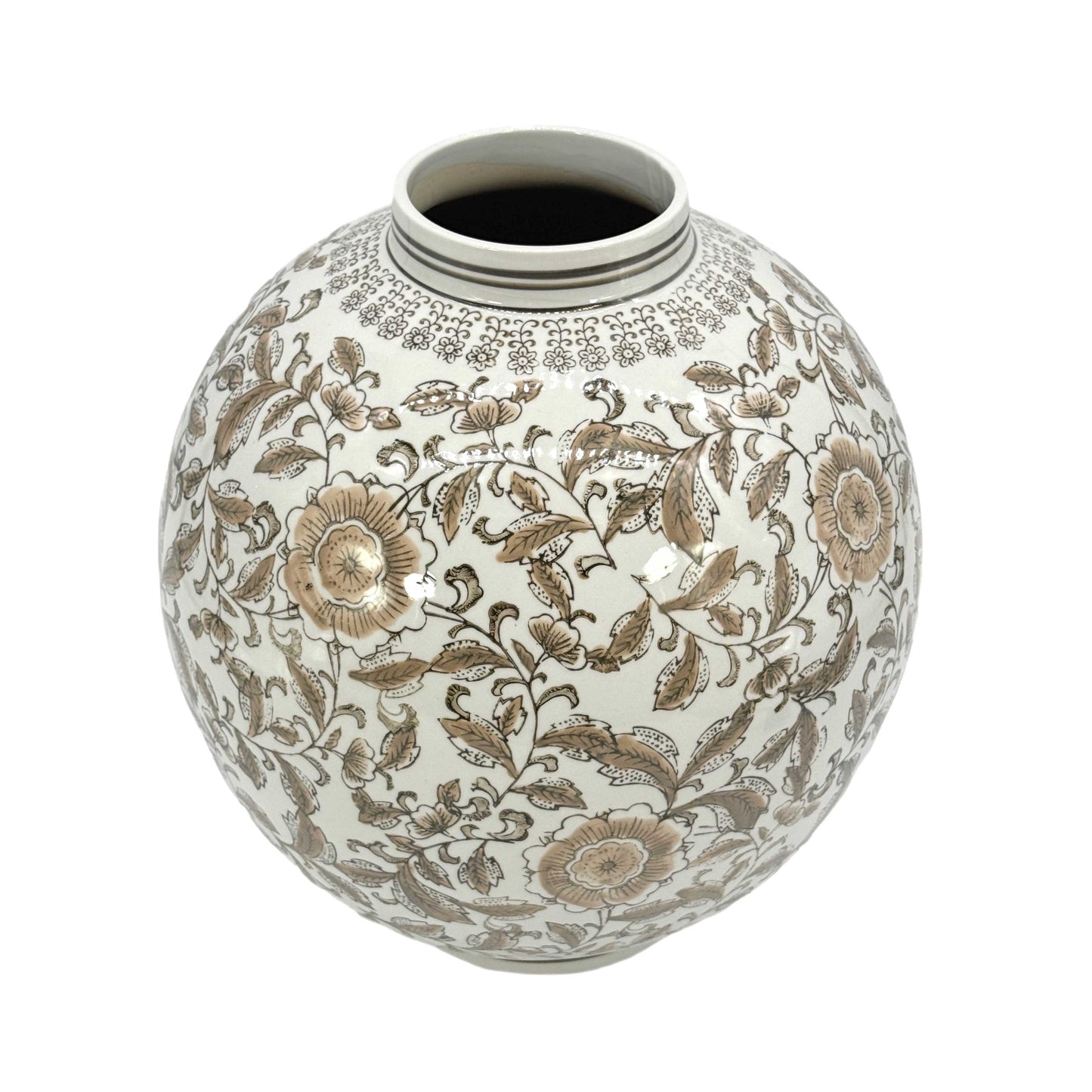 Oversized Ceramic Globe Chinoiserie Vase Flowers-Brown