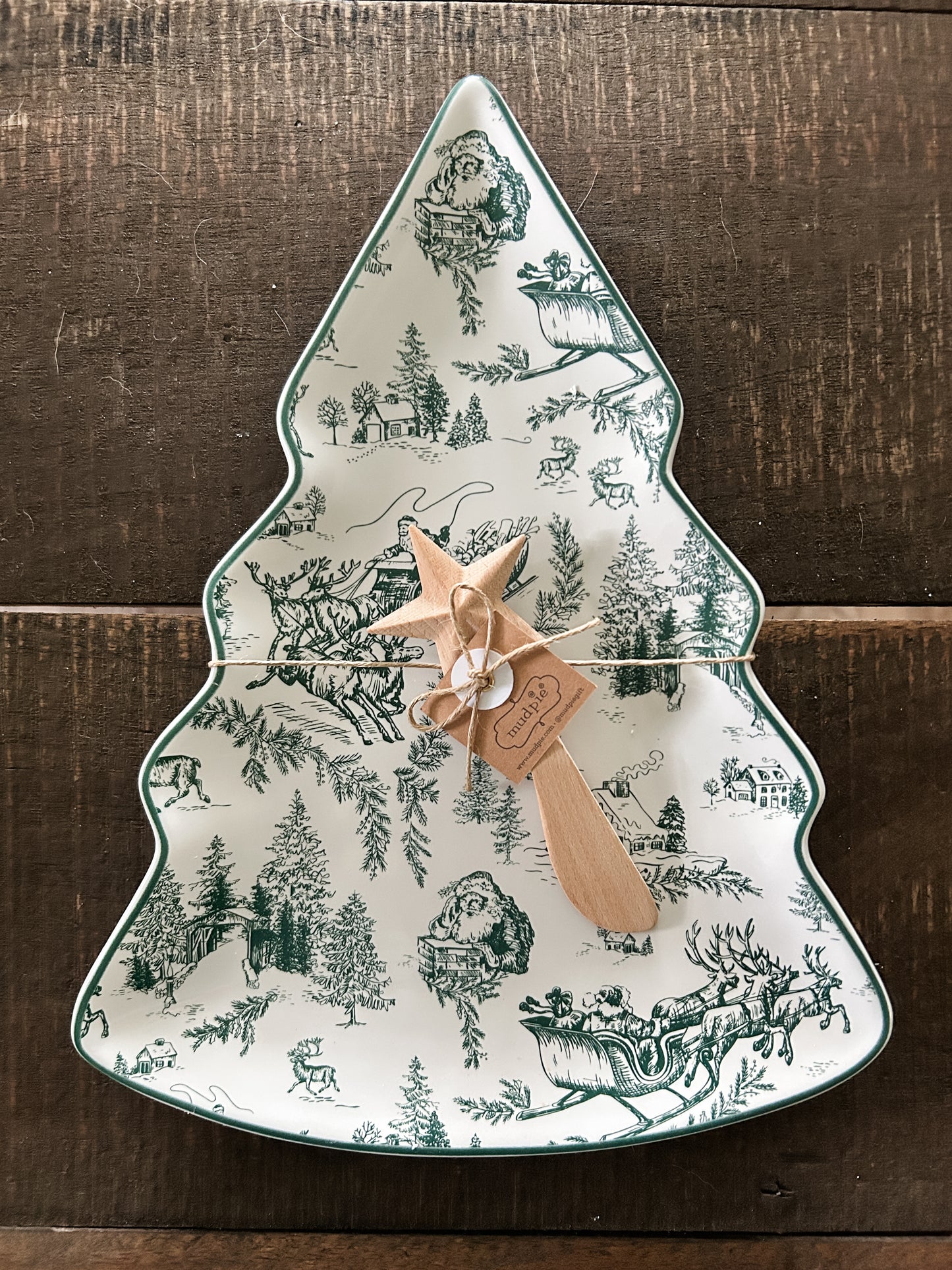 Green Tree Toile Platter Set
