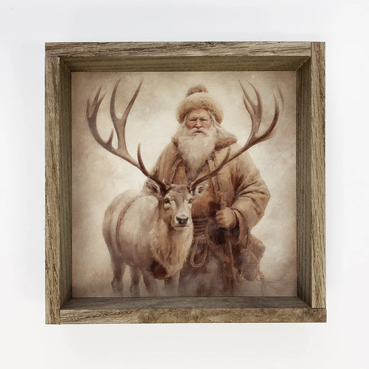 Vintage Highland Santa Framed Art Print- 20" x 20"