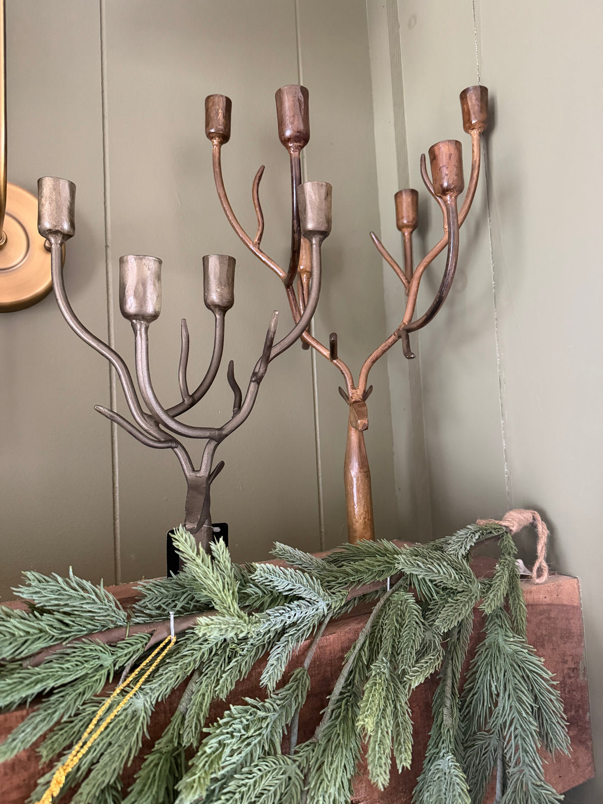 Gold Bronze Hand Forged Antler Candle Holder- 18"
